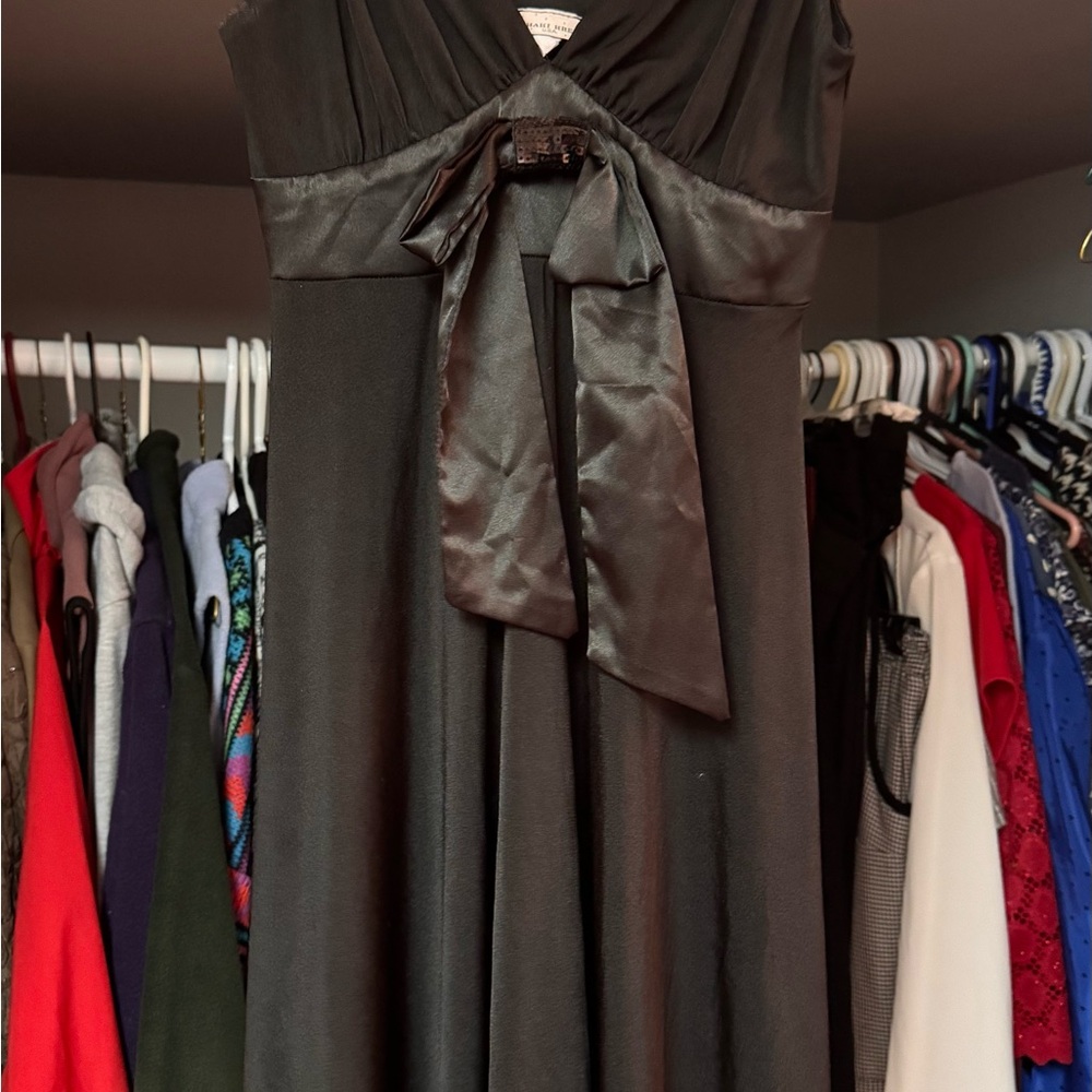 Chic Black Satin Bow Dress